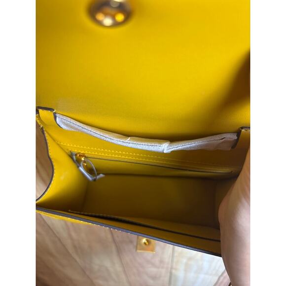 Charles & Keith Faux Leather  Woven Fabric Crossbody Mustard Yellow Small Purse - Picture 13 of 15